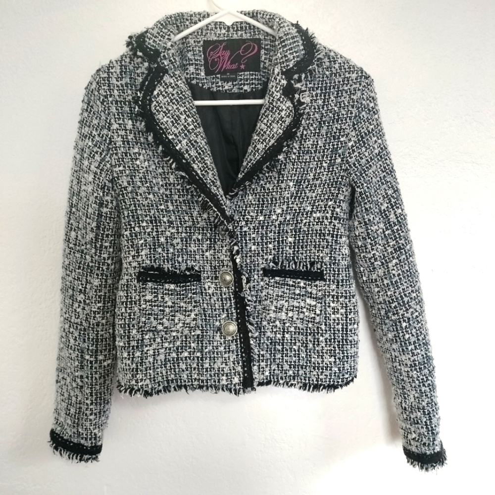 Say What? Women's Black and White Tweed  Blazer size M